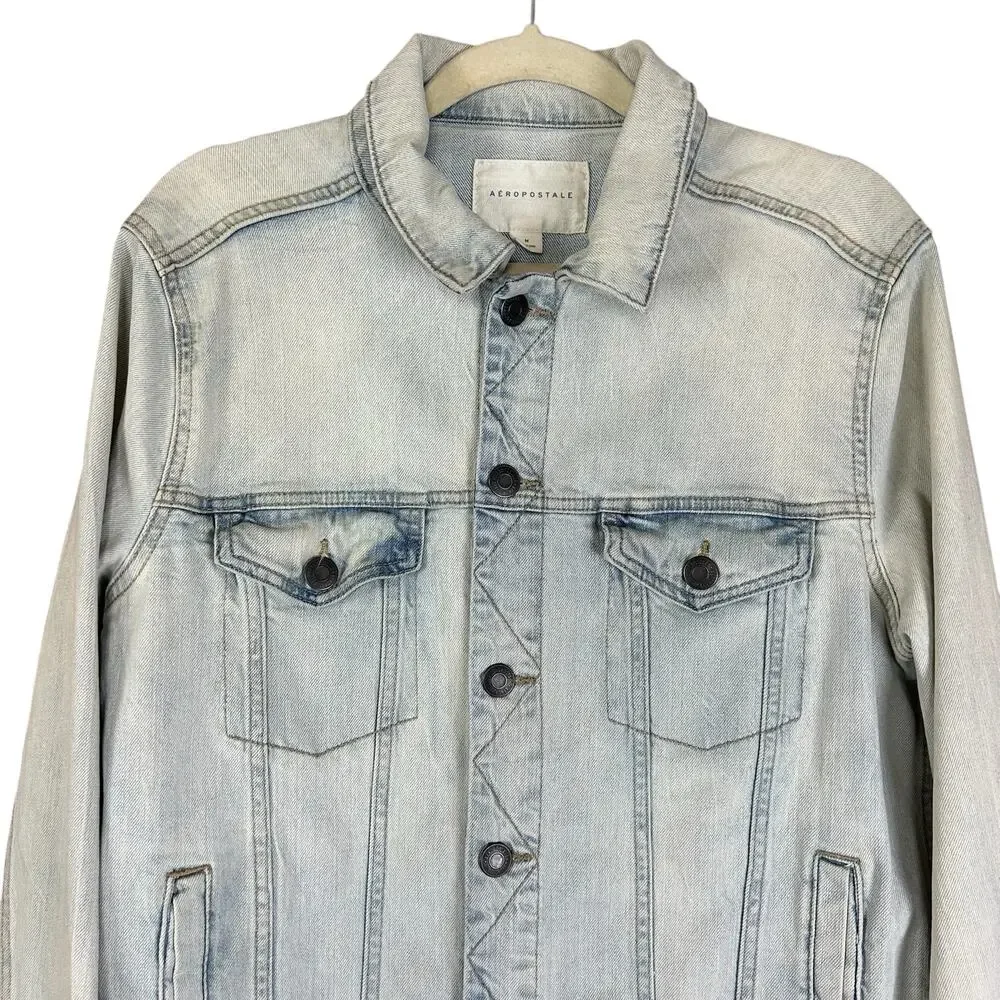 Aeropostale Men Jean Jacket Size M Light Blue Trucker Style Stone Washed Denim